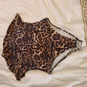 2 for $25  Leopard print mock turtleneck short sleeve bodysuit